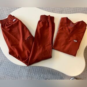 Figs Brick Red Joggers and top Scrub Set - small tall